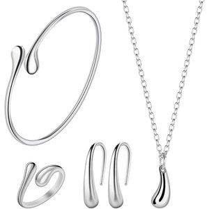 New 4 Pcs 925 Sterling Silver Jewelry Set for Women Teardrop Pendant Nec…